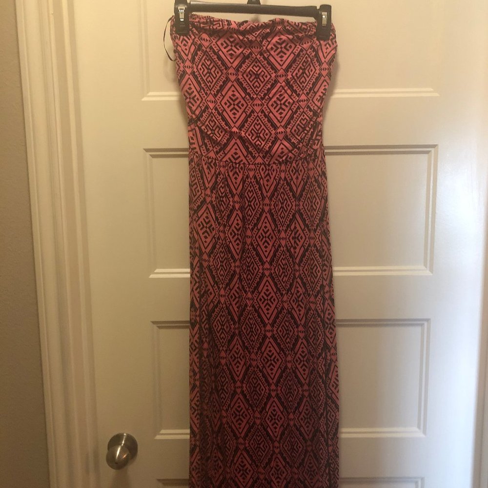 Pink Aztec Maxi Dress, Strapless